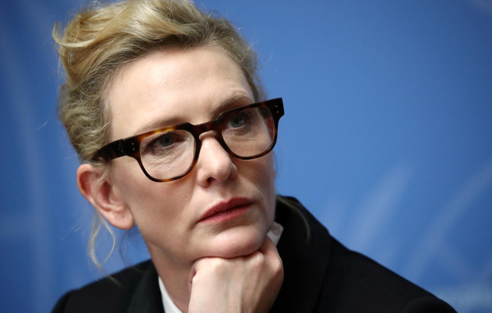 UNHCR goodwill ambassador and actress Cate Blanchett attends a news conference during a High-Level Segment on Statelessness, part of the UNHCR's Executive Committee meeting, at the United Nations in Geneva, Switzerland, October 7, 2019. REUTERS/Denis Balibouse