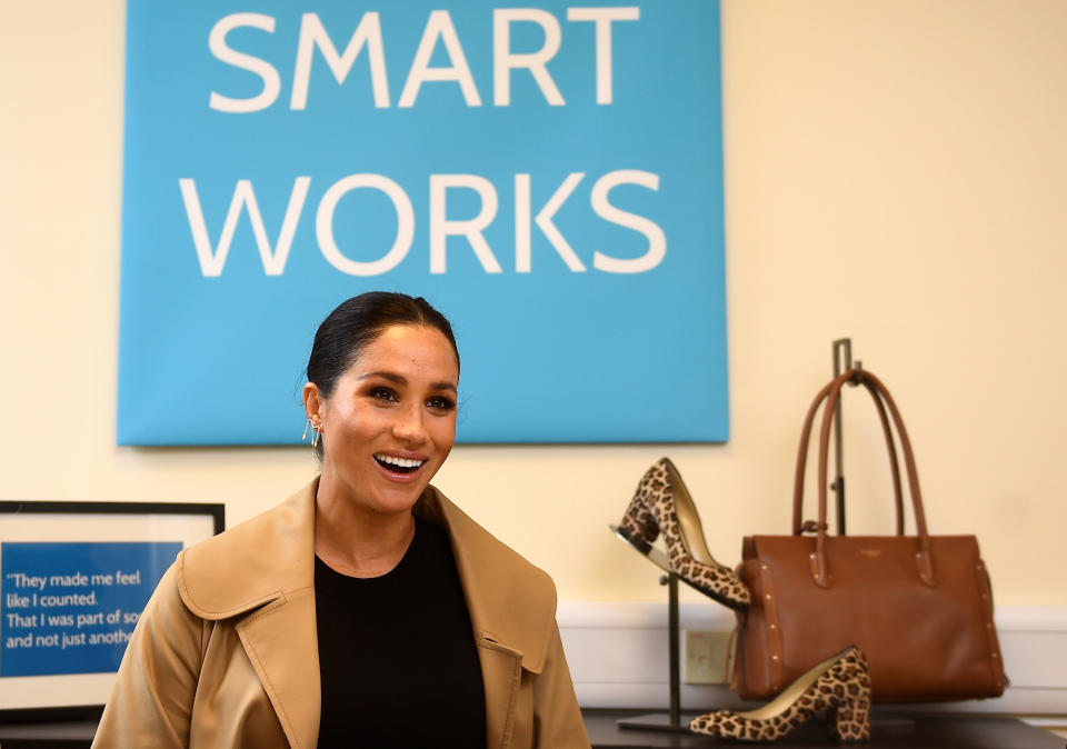 The Duchess of Sussex during her visit to Smart Works, in London, on the day that she has become their patron, as well as patron of the National Theatre, the Association of Commonwealth Universities, and the animal welfare charity, Mayhew.