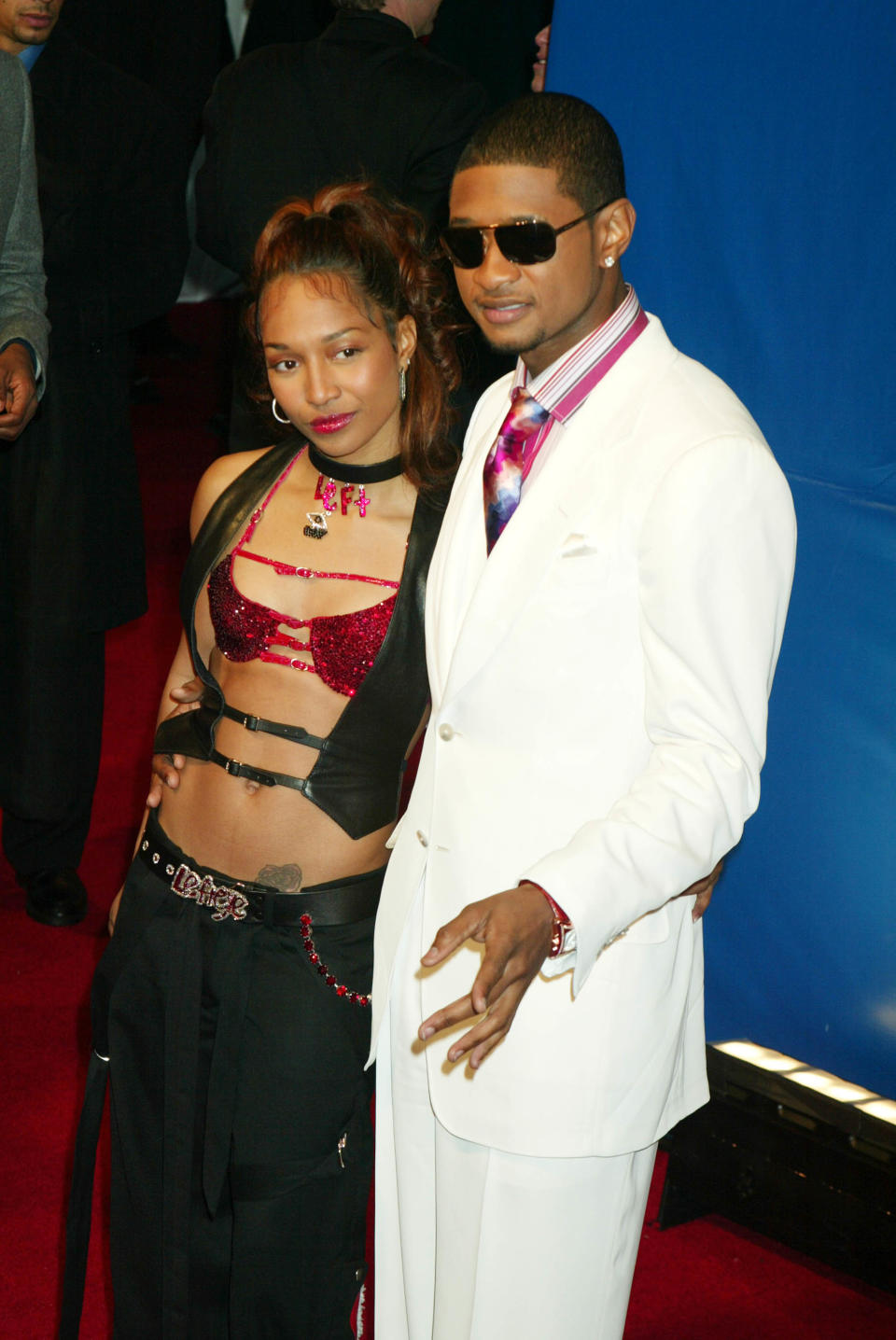 Usher and Chilli of TLC during The 45th Annual GRAMMY Awards – Arrivals by Gregory Pace at Madison Square Garden in New York, NY, United States. (Photo by Gregory Pace/FilmMagic)