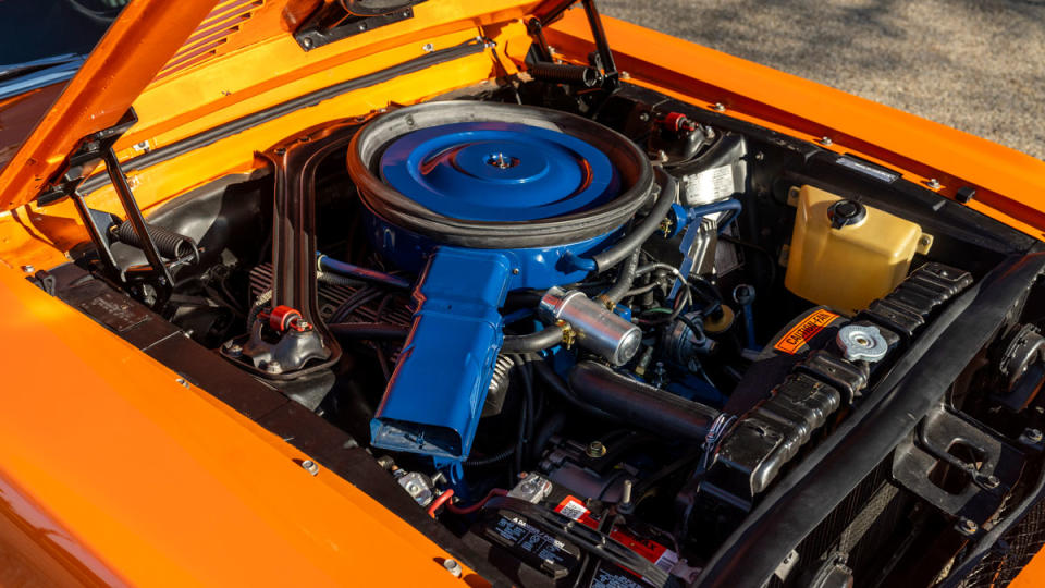 The 428 ci Cobra Jet Ram-Air V-8 engine inside a 1968 Shelby GT500KR Fastback.
