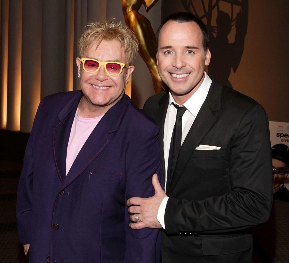 Sir Elton John and David Furnish attend the Sundance Channel Screening of "Spectacle" at the Academy of Television Arts & Science's Leonard H. Goldenson Theatre on April 23, 2009 in North Hollywood, California