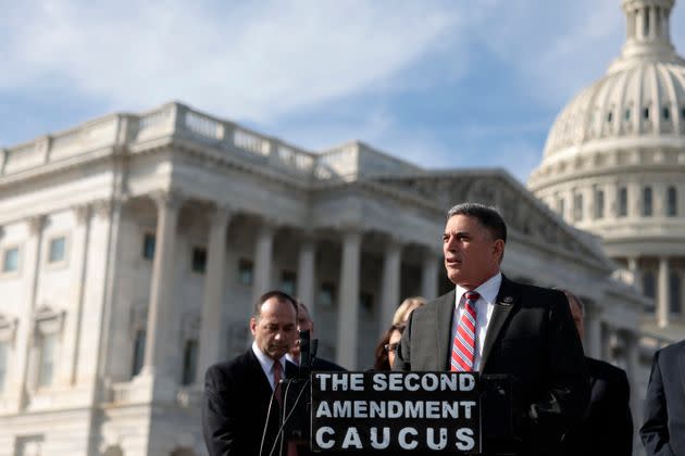Rep. Andrew Clyde (R-Ga.) speaks at a March 8 news conference alongside members of the Second Amendment Caucus at the U.S. Capitol. When Clyde introduced the excise tax repeal bill, he characterized the tax as a leftist assault on Second Amendment rights. (Photo: Anna Moneymaker via Getty Images)