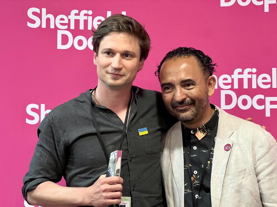 'In the Rearview' director Maciek Hamela (L) with Sheffield DocFest Creative Director Raul Niño Zambrano 