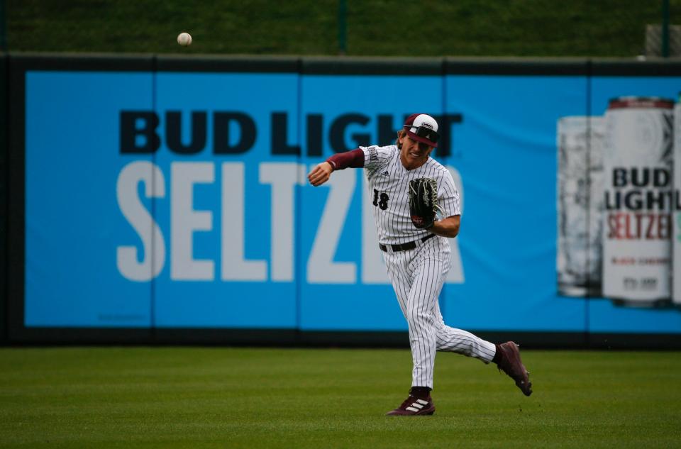 Missouri State's Spencer Nivens throws the ball from center field as the Bears took on the Belmont Bruins at Hammons Field on Thursday, April 20, 2023.
