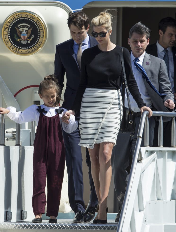 Ivanka Trump; her daughter, Arabella; and her husband, Jared Kushner in Orlando. (Photo: AP Photo/Willie J. Allen Jr.)