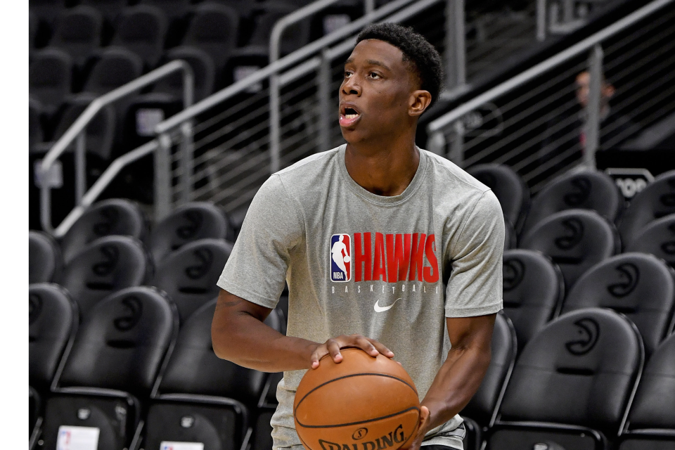 Oct 9, 2019; Atlanta, GA, USA; Atlanta Hawks guard Jordan Sibert (8) warms up prior to the game against the Orlando Magic at State Farm Arena. Mandatory Credit: Jasen Vinlove-USA TODAY Sports