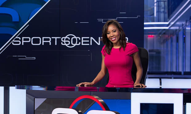 Former ESPN talent Adrienne Lawrence on set.