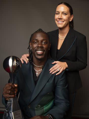 <p>Ben Trivett/Shutterstock</p> Jrue and Lauren Holiday photographed in the 2023 ESPYS