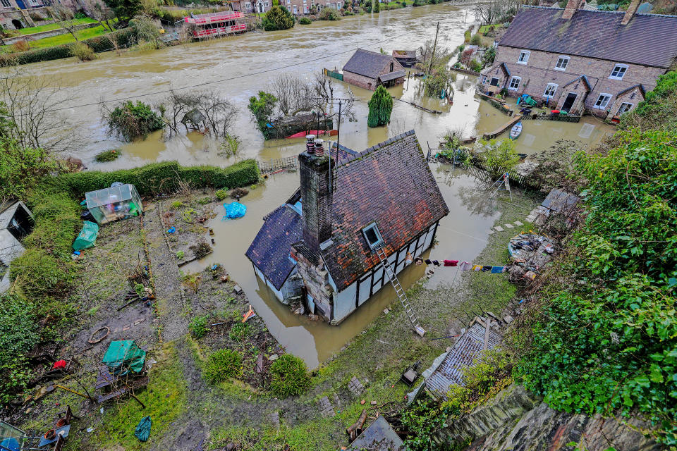 Flooding in Ironbridge, Shropshire, as residents in riverside properties in the area have been told to leave their homes and businesses immediately after temporary flood barriers were overwhelmed by water. (Photo by Peter Byrne/PA Images via Getty Images)