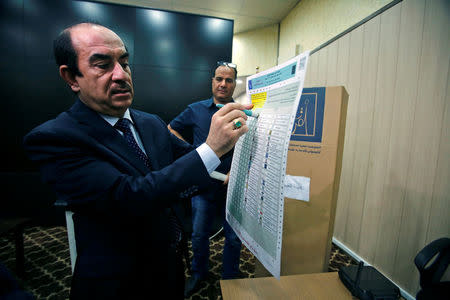 The head of Iraq's Independent Higher Election Commission Dr. Riyhad Al-Badran speaks during an interview with Reuters in Baghdad, Iraq April 21, 2018. Picture April 21, 2018. REUTERS/Khalid al Mousily