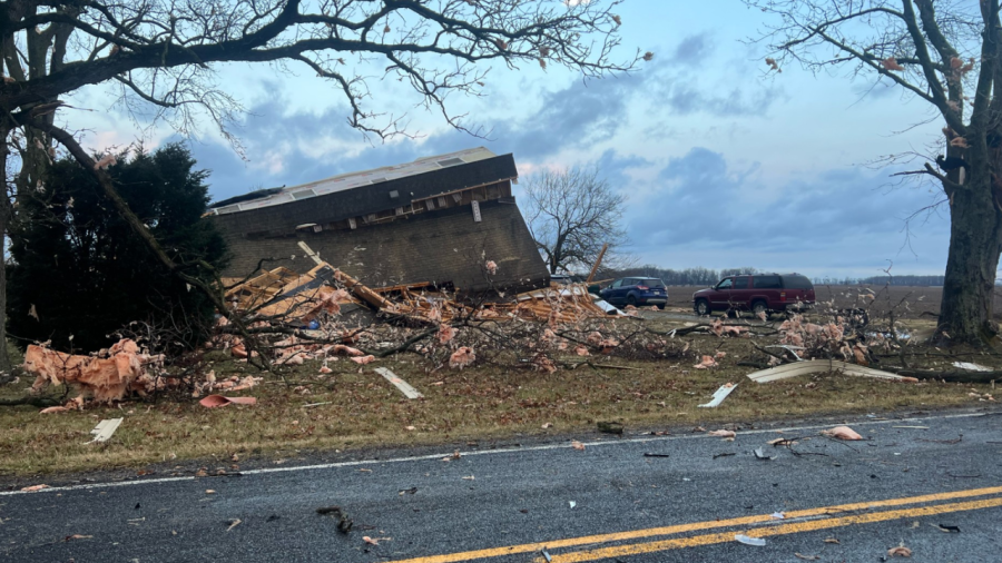 A house on Lafayette-Plain City Road near London, Ohio in Madison County takes extensive damage after a strong storm surge on February 28, 2024. (NBC4/Eric Halperin)