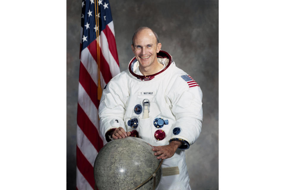 This photo released by NASA shows astronaut Ken Mattingly. Mattingly, who is best remembered for his efforts on the ground that helped bring the damaged Apollo 13 spacecraft safely back to Earth, has died Tuesday, Oct. 31, 2023, NASA announced. (NASA via AP)
