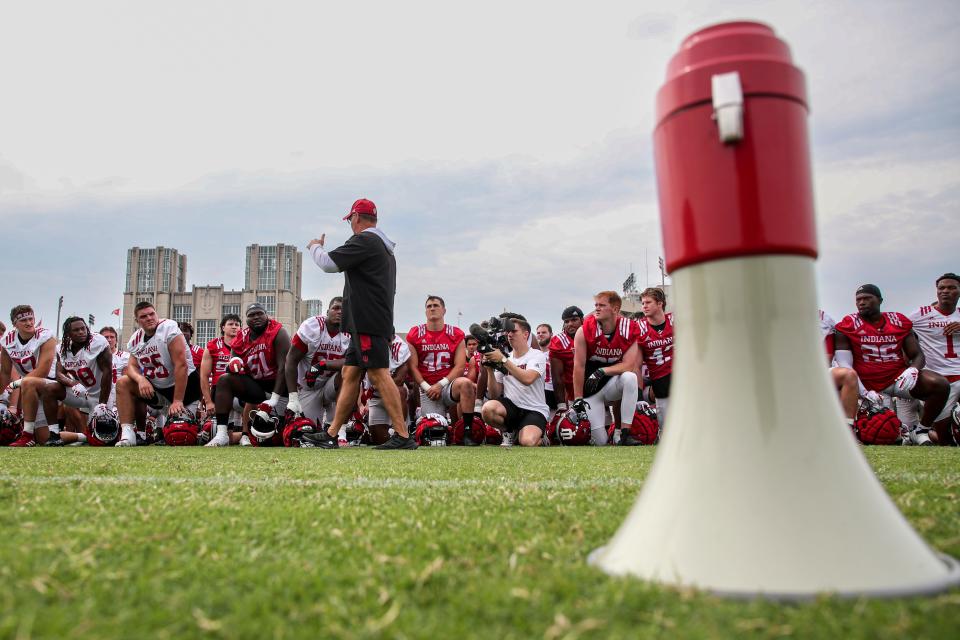 BLOOMINGTON, IN - August 02, 2023 - Indiana Hoosiers Head Coach Tom Allen during Fall Camp at John Mellencamp Pavillion in Bloomington, IN. Photo By Andrew Mascharka/Indiana Athletics