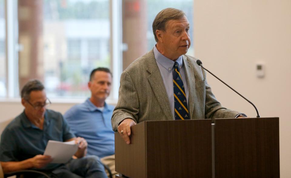 South Bend attorney Stephen Studer speaks on behalf of Casey’s convenience store company Thursday, June 13, 2024, at an informational meeting before the Mishawaka Common Council to discuss the proposal for rezoning for a new Casey’s convenience store and gasoline station at Fir and Douglas roads.