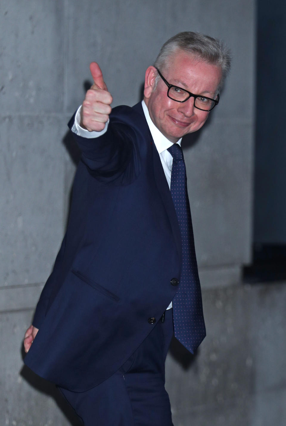 Conservative party leadership contender Michael Gove leaves BBC Broadcasting House in London after a Live TV debate with Tory leadership hopefuls.