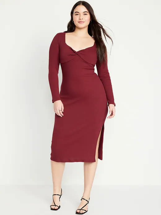 Fitted Twist-Front Rib-Knit Midi Dress. Image via Old Navy.