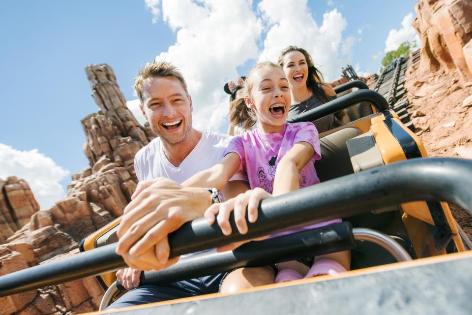 <p>The <i>This Is Us</i> actor won serious brownie points when he took his daughter, Isabella, to Walt Disney World for her 13th birthday. His fiancée, Chrishell Stause, also was on hand to ride the rides, including Big Thunder Mountain Railroad. (Photo: Chloe Rice/Walt Disney World Resort) </p>