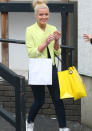 Celebrities in neon fashion: Helen Flanagan looked stylish in a lime green jacket.<br><br>[WENN]