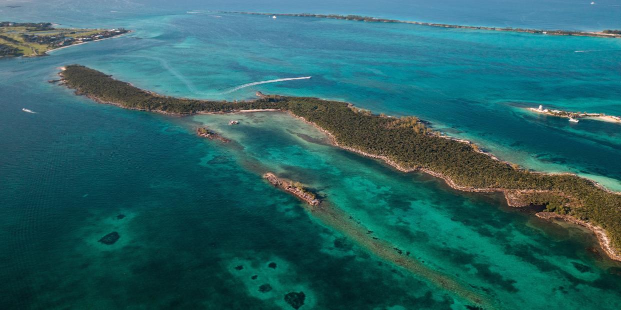 An aerial view of Athol Island, Bahamas.