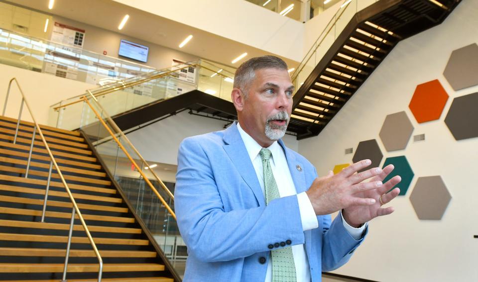 Florida Tech President John Nicklow chats during a July FLORIDA TODAY interview at the Gordon L. Nelson Health Sciences building.