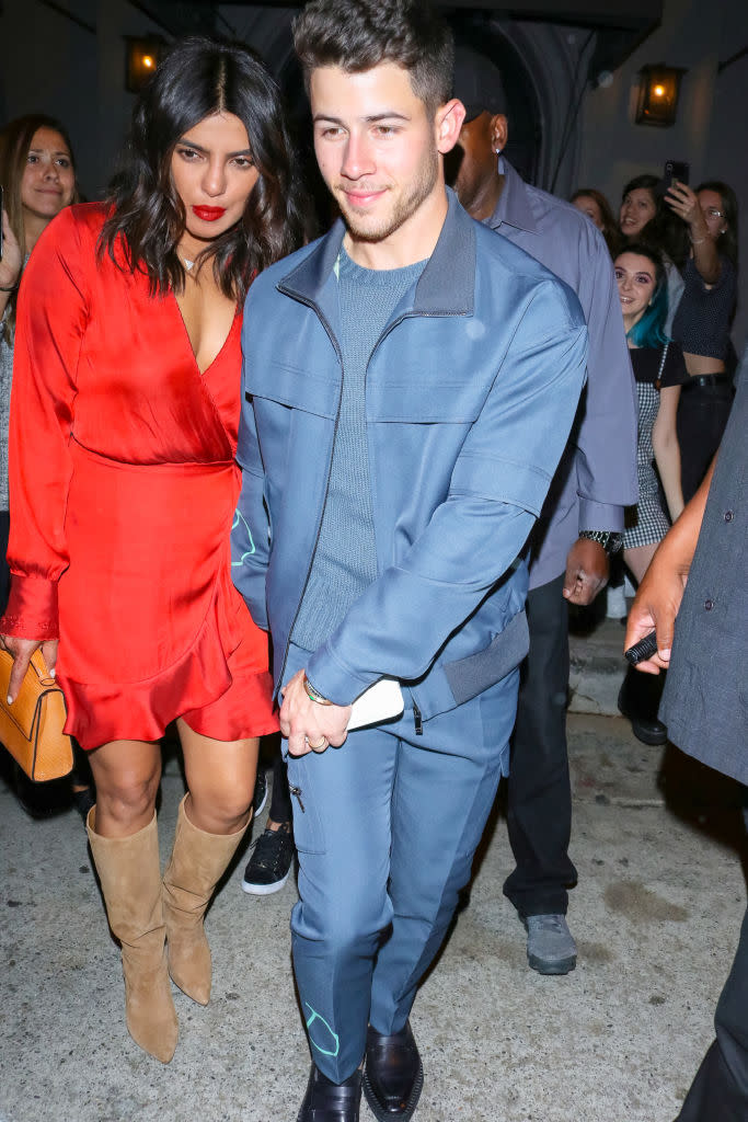 Nick Jonas and Priyanka Chopra are photographed out at dinner on Oct. 21 in Los Angeles. (Photo: BG027/Bauer-Griffin/GC Images) 