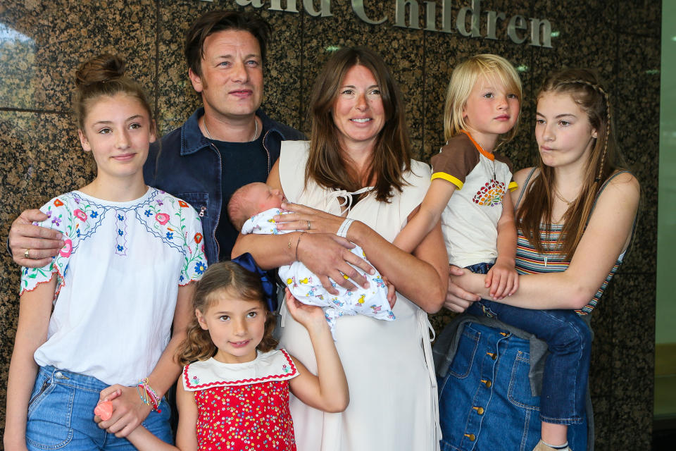 Jamie Oliver with wife Jools and five children