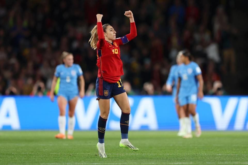 Spain captain Olga Carmona celebrates after scoring the only goal of the contest (Getty Images)