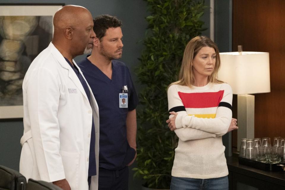 Richard Webber (James Pickens Jr.), Alex Karev (Justin Chambers) and Meredith Grey (Ellen Pompeo)