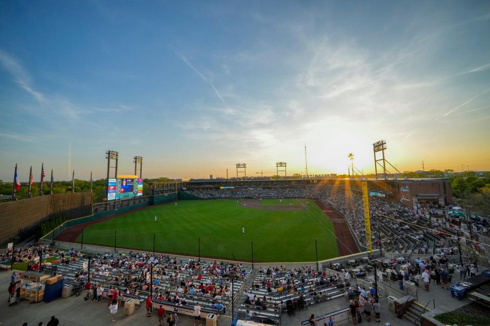 The Columbus Clippers take on the St. Paul Saints in the Minor League Baseball game at Huntington Park in Columbus on May 10, 2022.