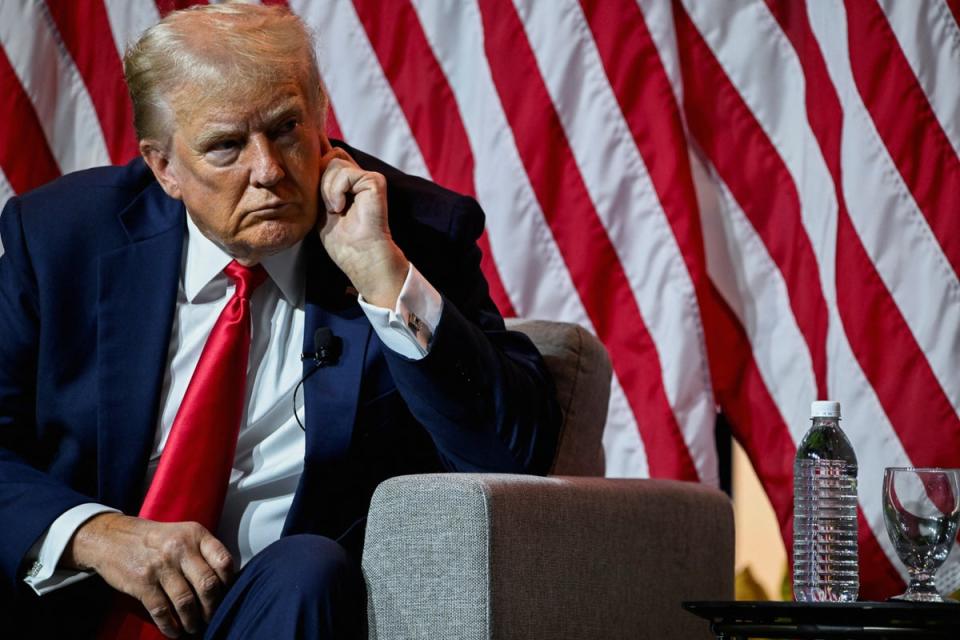 Trump speaks on a panel of the National Association of Black Journalists convention in Chicago, where he questioned Harris’ background (REUTERS)