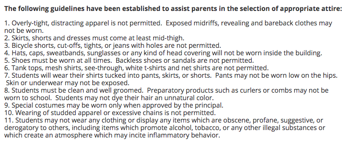 Kirby-Smith Middle School’s dress code. (Photo: Kirby-Smith Middle School)