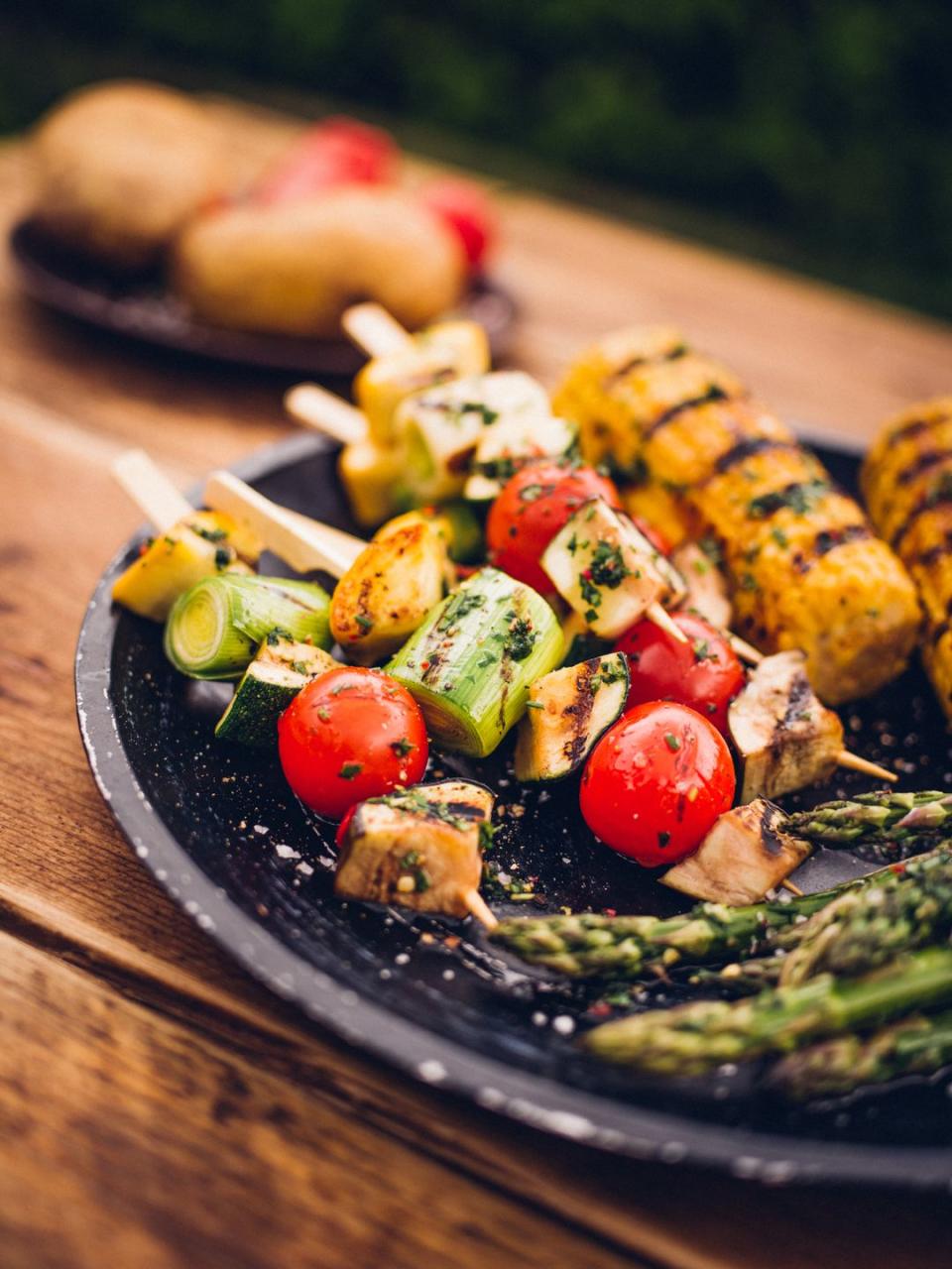 grilled kebabs and grilled corn