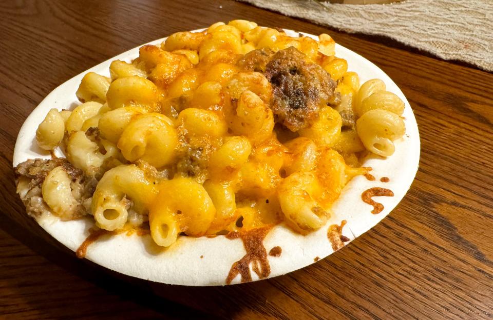 The Goetta Mac from Tavern on the Bend in Green Township. It costs $10.99.