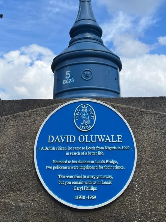 The blue plaque was erected on Leeds Bridge on Monday. (SWNS)