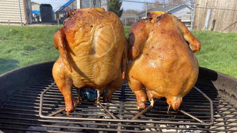 Beer can chicken on the grill