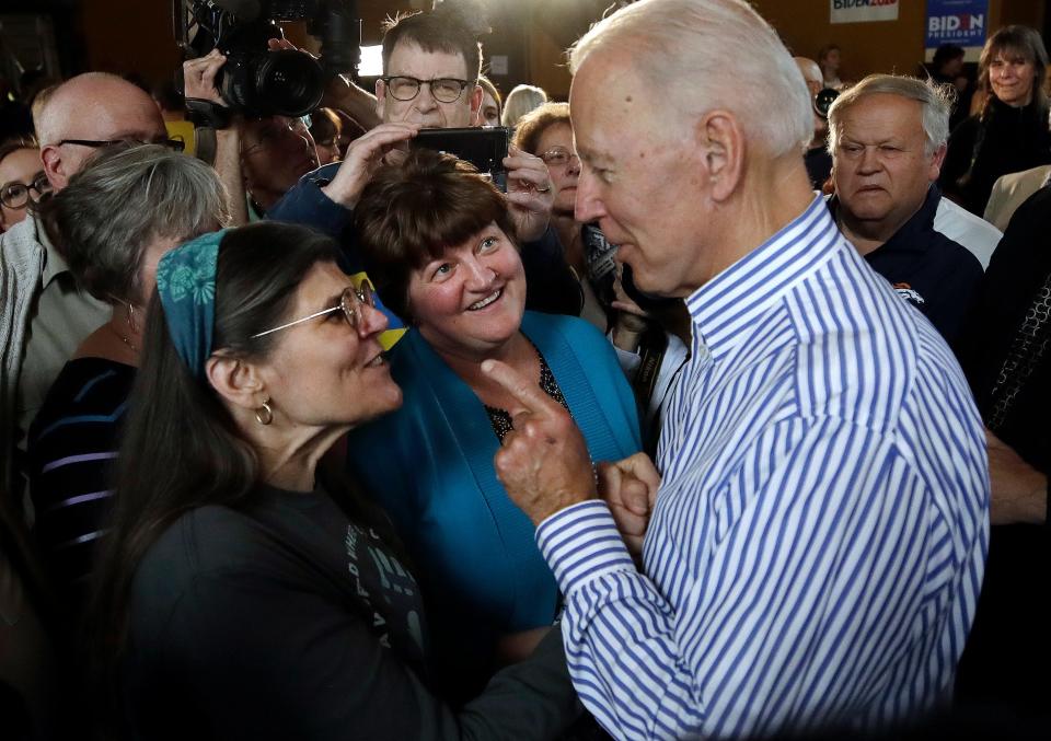 Former vice president and Democratic presidential candidate Joe Biden speaks to potential voters during a campaign event, Tuesday, June 4, 2019, in Berlin, N.H.