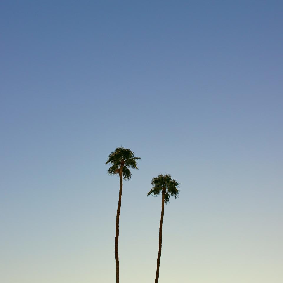 Dusk settles over Frank Sinatra's villa Twin Palms, one of the mid-century modern holiday homes now available for rental in Palm Springs - All Rights Reserved