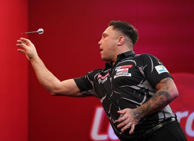 Gerwyn Price during the 2021 Masters tournament