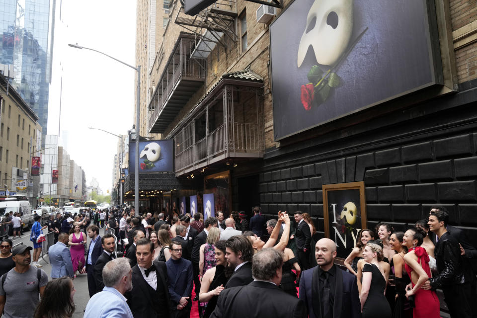 Theatergoers attend "The Phantom of the Opera," final Broadway performance at the Majestic Theatre on Sunday, April 16, 2023, in New York. (Photo by Charles Sykes/Invision/AP)