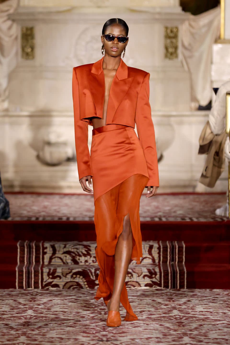 new york, new york february 08 a model walks the runway during the christian siriano fallwinter 2024 fashion show at the plaza hotel on february 08, 2024 in new york city photo by jp yimgetty images for christian siriano