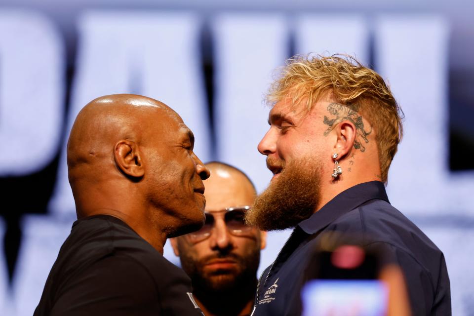 Jake Paul and Mike Tyson came face to face at their New York City press conference at the Apollo Theater on May 13. Paul and Tyson will square off in an officially sanctioned heavyweight fight on July 20 at AT&T Stadium in Arlington, Texas.