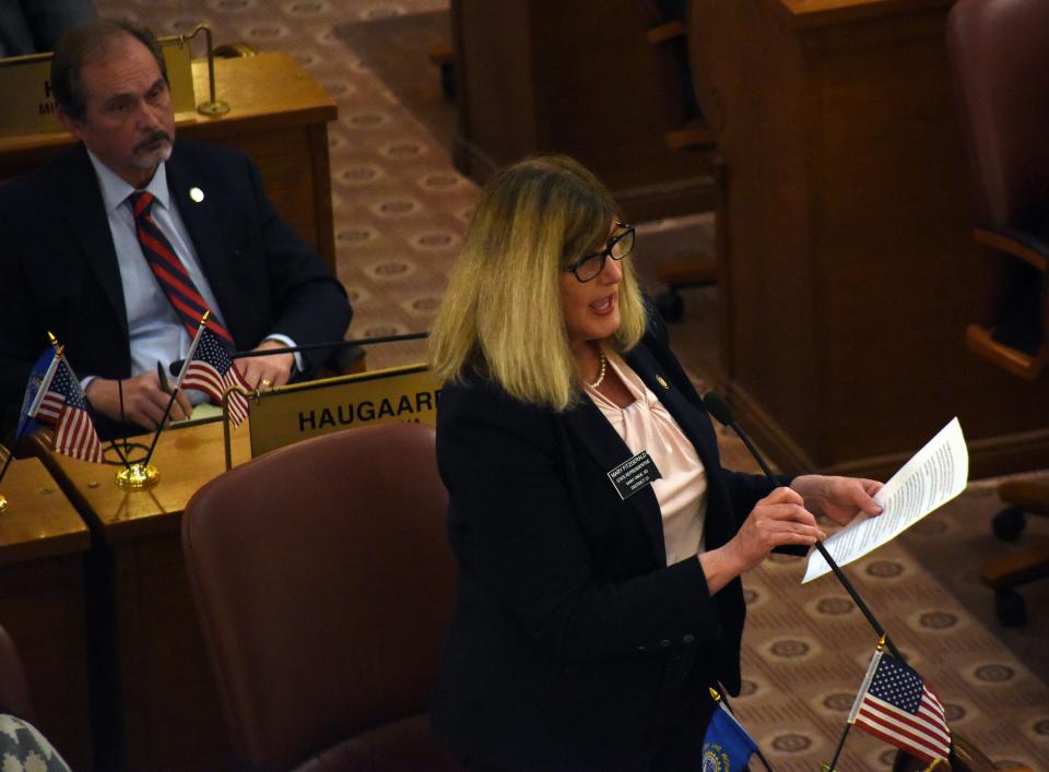 Rep. Mary Fitzgerald, R-Spearfish, gives a floor speech in support of impeaching Attorney General Jason Ravnsborg on Tuesday, April 12, 2022, for his conduct related to a fatal crash in 2020.