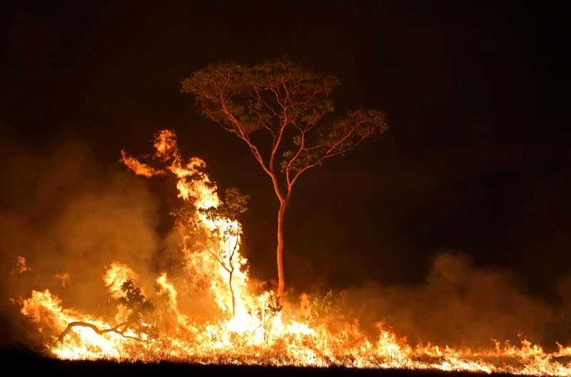 FILE PHOTO: A fire is seen on a tract of Amazon jungle at Tenharim Marmelos Indigenous Land