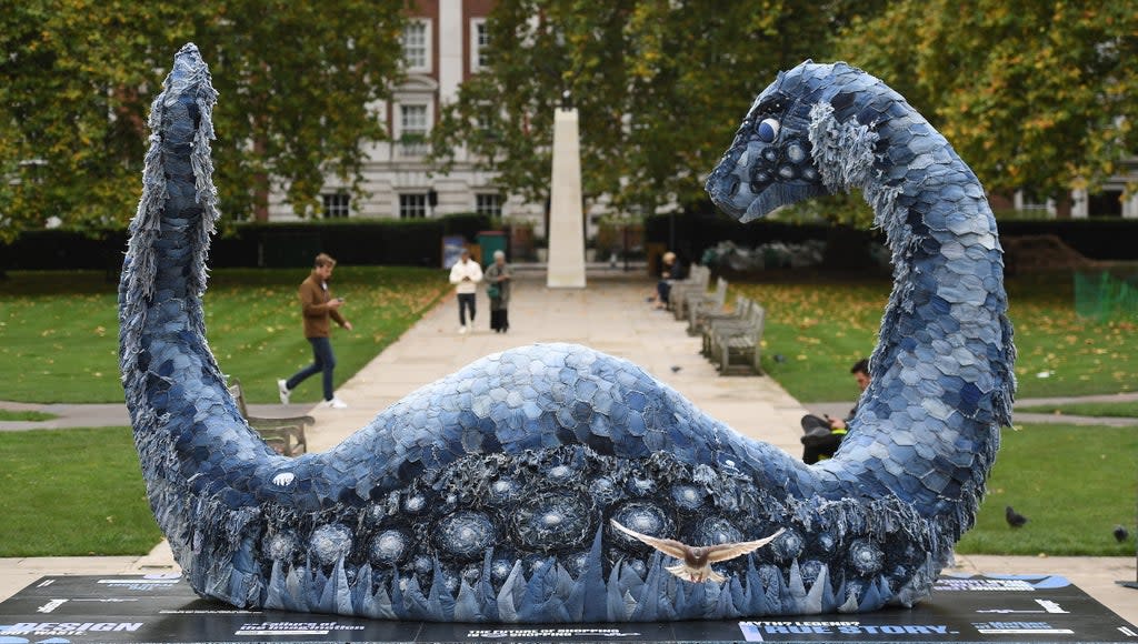 The artwork is attempting to highlight the polluting effects that denim has on the environment  (EPA)