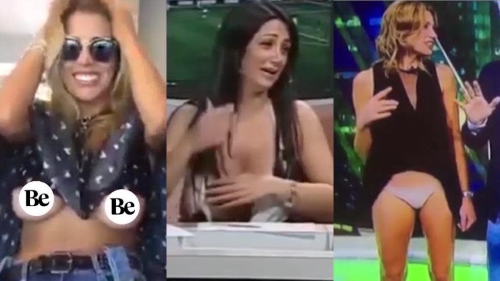 Chilean model 'accidentally' flashes breasts on live TV