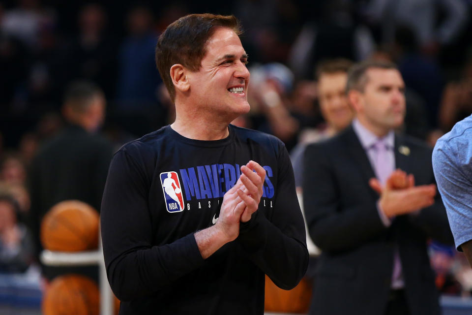 Mark Cuban, owner of the Dallas Mavericks looks on prior to the start of the game against the New York Knicks at Madison Square Garden on November 14, 2019 in New York City. NOTE TO USER: User expressly acknowledges and agrees that, by downloading and or using this photograph, User is consenting to the terms and conditions of the Getty Images License Agreement. (Photo by Mike Stobe/Getty Images)