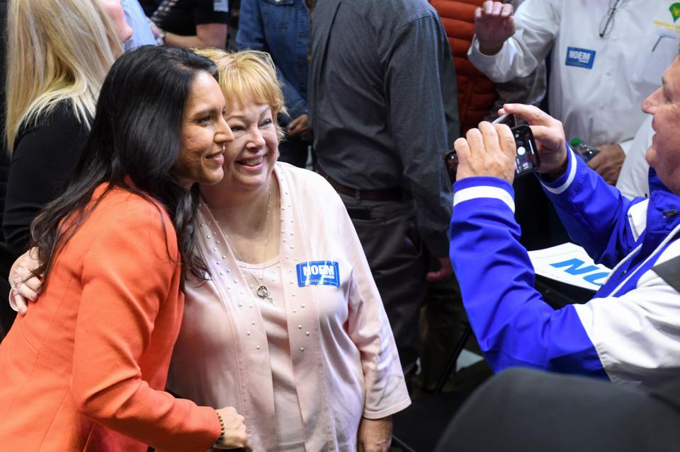 Tulsi Gabbard meets with supporters at a rally in support of Governor Kristi Noem on Wednesday, November 2, 2022, at the South Dakota Military Heritage Alliance in Sioux Falls.