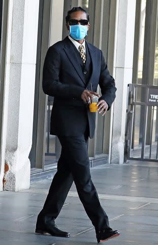 <p>BACKGRID</p> A$AP Rocky leaves court in Los Angeles on Nov. 8, 2023