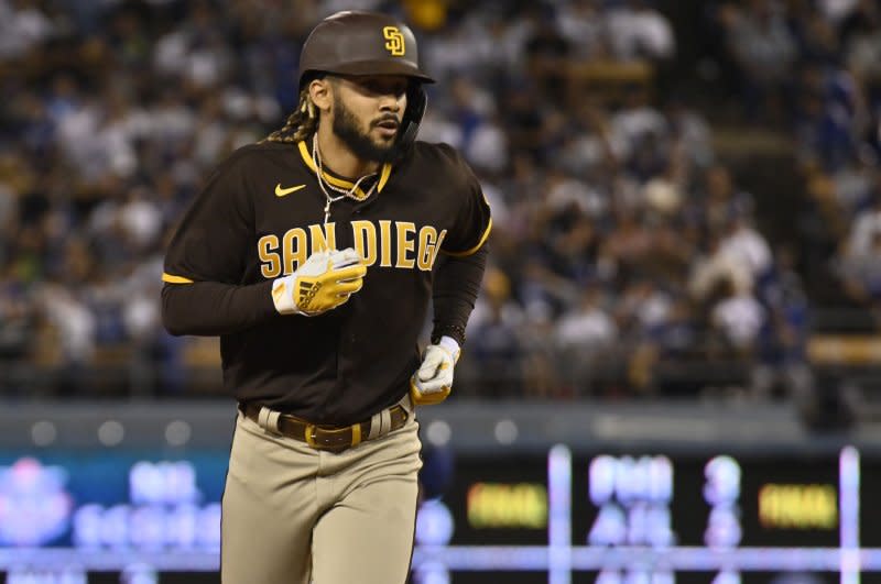 San Diego Padres outfielder Fernando Tatis Jr. went 1 for 4 with two RBIs and two runs scored in a win over the Chicago Cubs on Monday in San Diego. File Photo by Jim Ruymen/UPI