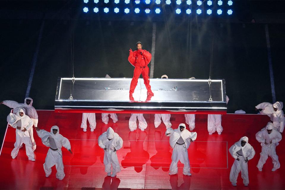 Barbadian singer Rihanna performs during the halftime show of Super Bowl LVII between the Kansas City Chiefs and the Philadelphia Eagles at State Farm Stadium in Glendale, Arizona, on February 12, 2023. (Photo by ANGELA WEISS / AFP) (Photo by ANGELA WEISS/AFP via Getty Images)